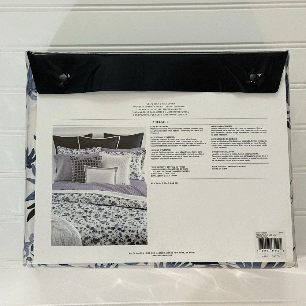 Ralph Lauren Adelaide Floral Queen Duvet Cover 100% Cotton Sateen Blue NWT $355